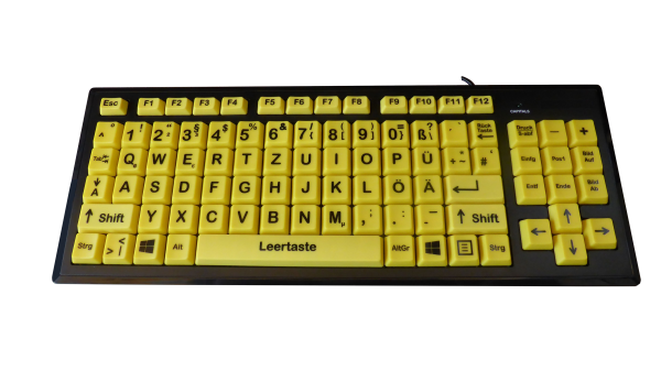 Tastatur mit großen gelben Tasten und schwarzer Schrift