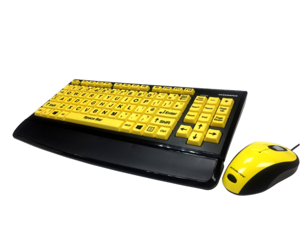 Kontrasttastatur mit großen gelben Tasten und schwarzer Beschriftung inkl. Maus in schwarz - gelb