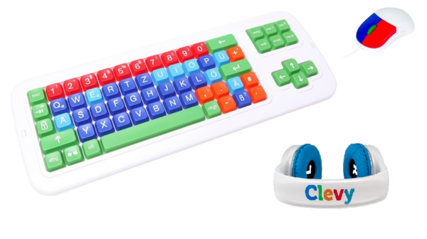 Lernset für Kinder von Clevy inklusive Tastatur, Kopfhörer und Maus