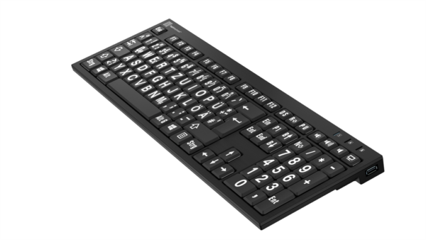 Großschrifttastatur mit schwarzen Tasten und weißer Beschriftung - USB Anschluss