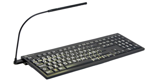 Großschrifttastatur PC - schwarz mit weißer Beschriftung und USB Lampe