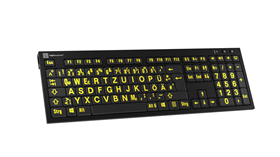 Logickeyboard Großschrifttastatur PC inkl. LED Leuchte – schwarzer Hintergrund, gelbe Beschriftung