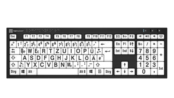 Logickeyboard Blindentastatur mit Brailleschrift, weißen Tasten und schwarzer Schrift - PC