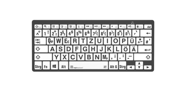 Mini Bluetooth Großschrifttastatur MAC mit weißen Tasten und schwarzen Buchstaben